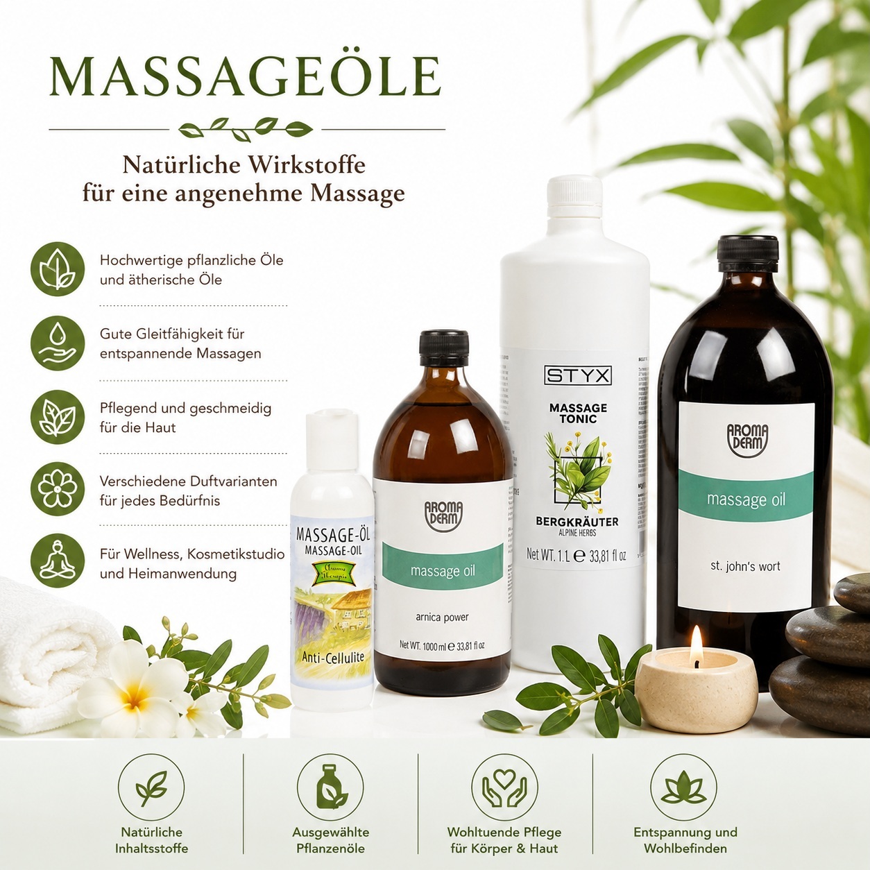 Hochwertige Massage�le f�r entspannende und pflegende Anwendungen